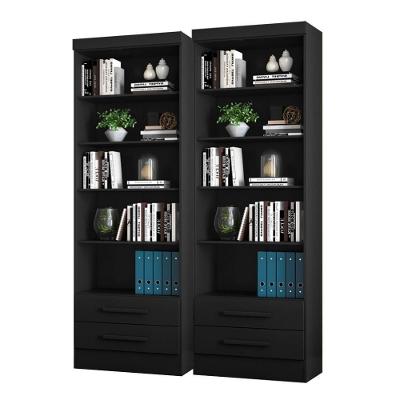 Livreiro Kit 02 Lakewood 5 Prateleiras 5 Nichos MDP Preto Fosco Qmovi