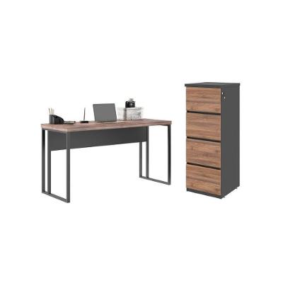 Jogo Escrivaninha e Gaveteiro Retangular Jogo Arquivo com Mesa de Computador Cuba 4 Gavetas MDP