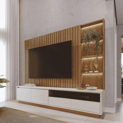 Estante para TV Natura sem Porta 3 Prateleiras MDP 240CM Freijó Off White Matte