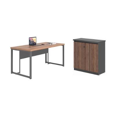 Conjunto para Escritório Lumira Mesa e Balcão 2 Portas MDP 180CM Noce Preto
