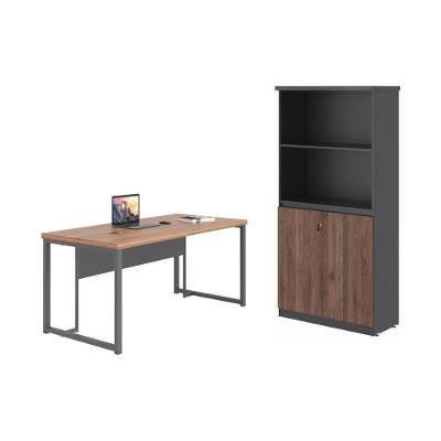 Conjunto para Escritório Ane Mesa e Armário 2 Portas MDP 180CM Noce Preto Casah