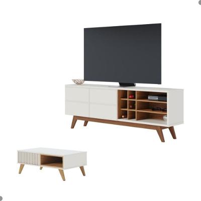 Conjunto de Rack e Mesa de Centro Isabel para TV 70 Polegadas MDF MDP Off-White Freijo Colibri