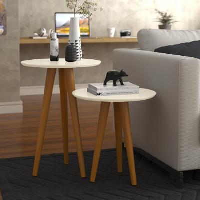 Conjunto Mesa de Apoio e Lateral Sydney Redondo MDF Madeira Off White OFT Móveis