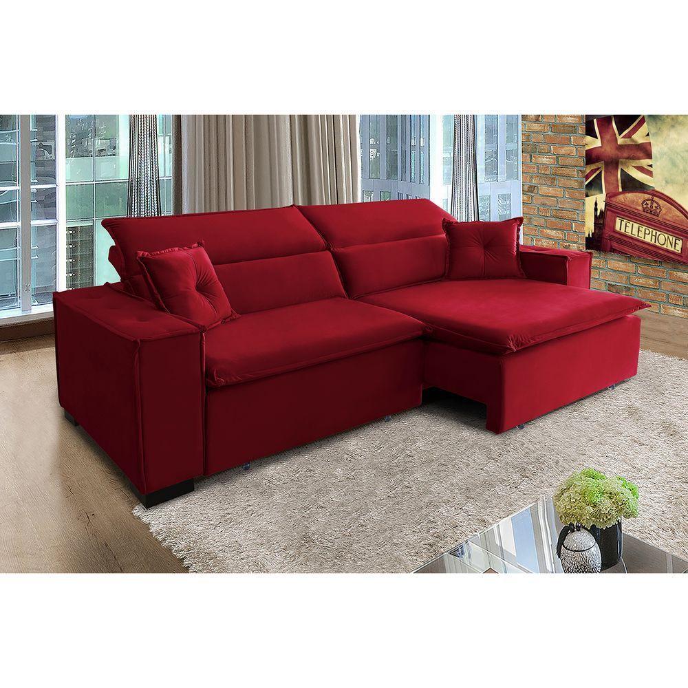 Sofá Londres 2.70m Retrátil E Reclinável Pillow Top - Vermelho - 1