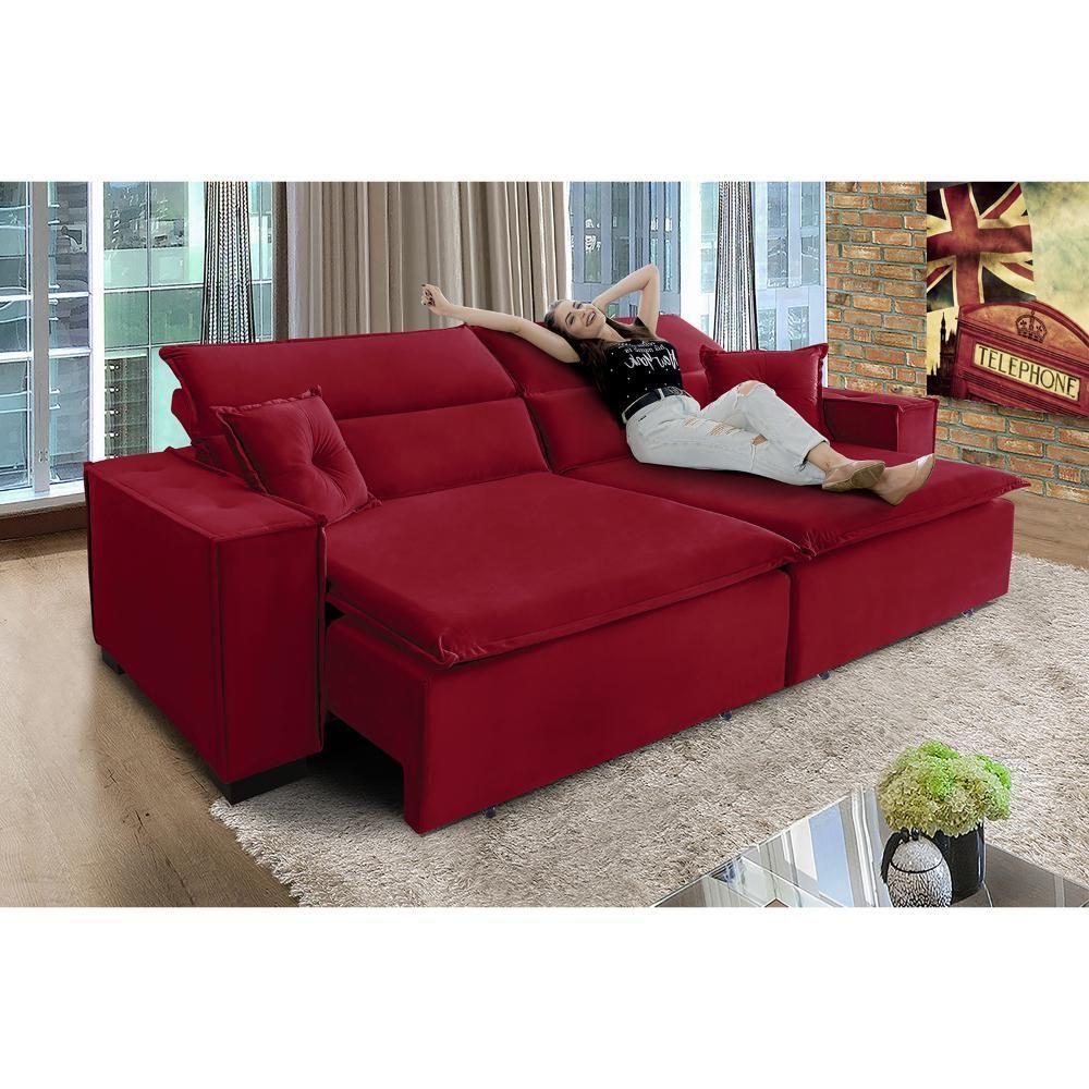 Sofá Londres 2.70m Retrátil E Reclinável Pillow Top - Vermelho - 2