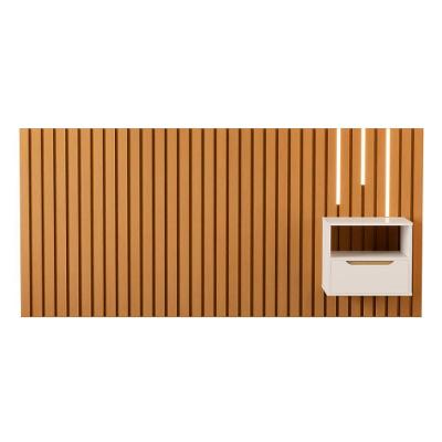 Cabeceira Lince Casal Fixação na Parede MDF-MDP Ripado Nature Marrom LED Bechara Móveis