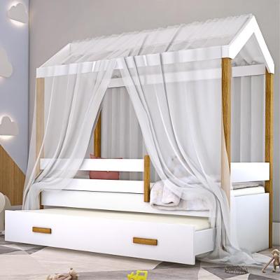 Bicama Montessoriana Solteiro Montessori Exclusiv com Colchão e Voal MDF Branco com Grade Divaloto