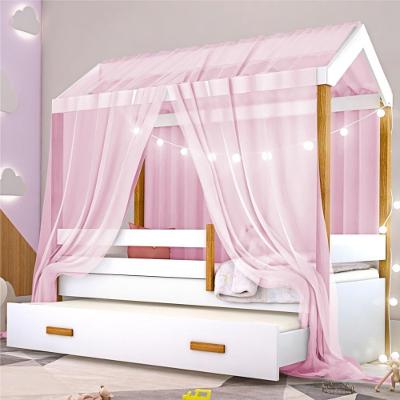Bicama Montessoriana Solteiro Montessori Exclusiv Fio de Luz com Colchão e Voal Rosa MDF Branco