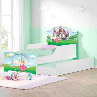 Bicama Infantil Princesa Encantada com Colchões MDF Branco com Cama Auxiliar Cambel Móveis