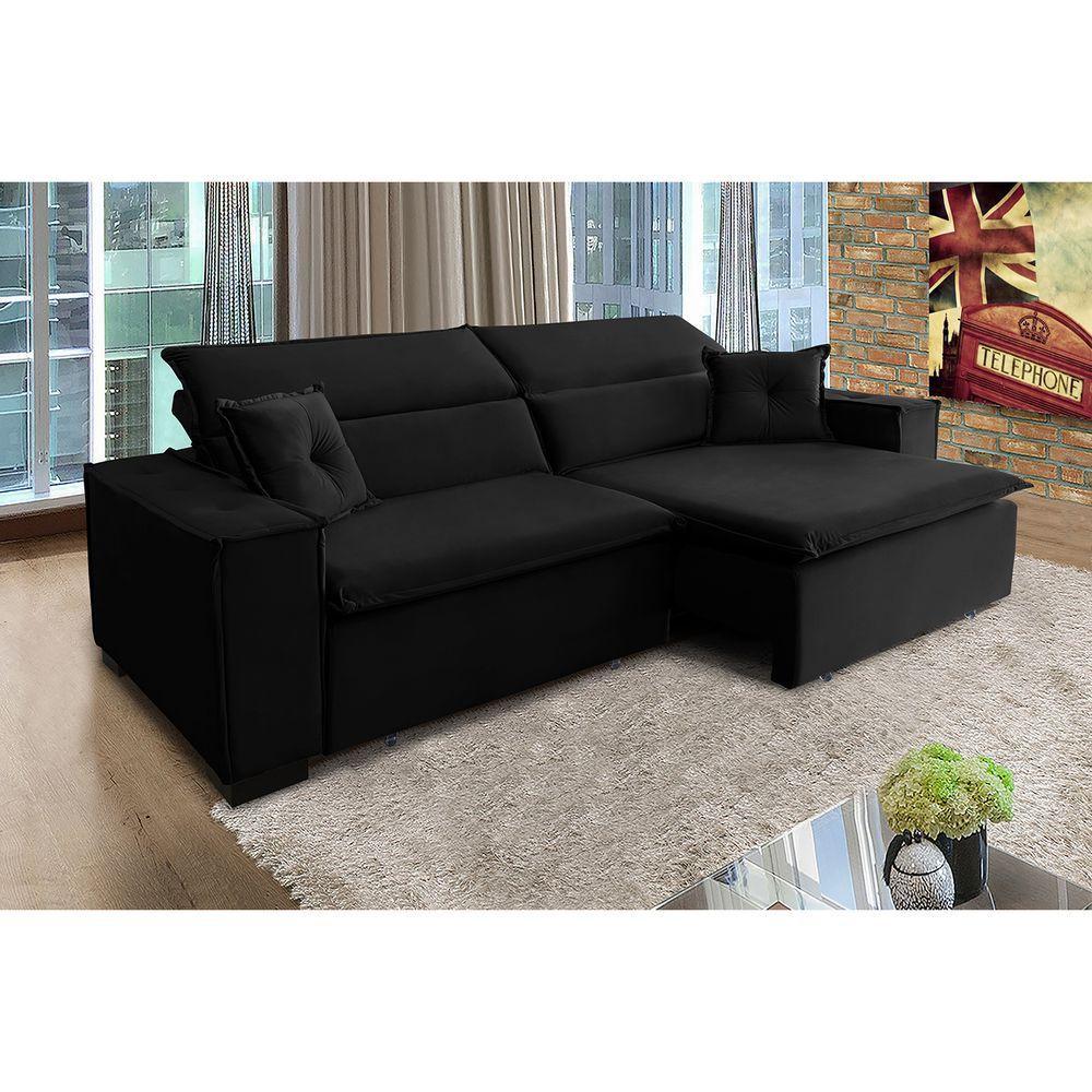 Sofá Londres 2.70m Retrátil E Reclinável Pillow Top - Preto - 7