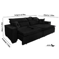 Sofá Londres 2.70m Retrátil E Reclinável Pillow Top - Preto - 6
