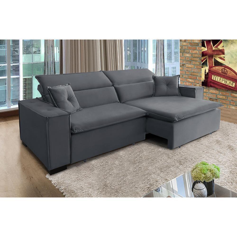 Sofá Londres 2.70m Retrátil E Reclinável Pillow Top - Chumbo - 2
