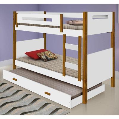 Beliche com Cama Auxiliar Solteiro Flórida com Escada MDF Branco Divaloto Móveis