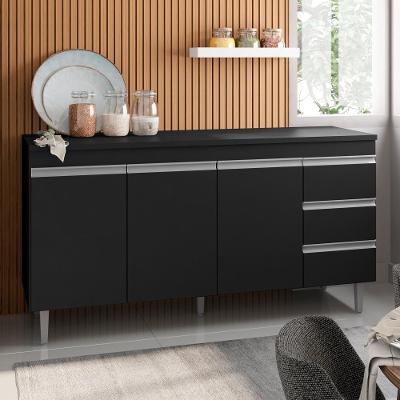 Balcão Bancada Tamires 1,6 sem Tampo 3 Portas 1 Prateleira MDP 155CM Preto