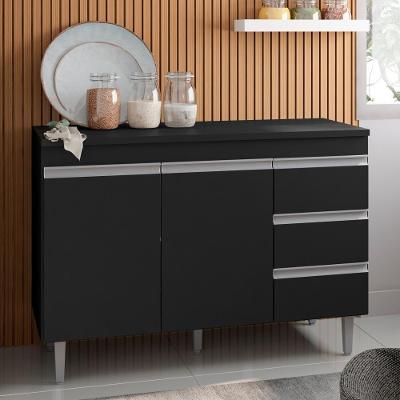 Bancada de Cozinha Calora 3 Portas 1 Prateleira MDP 130CM Preto AJL Móveis