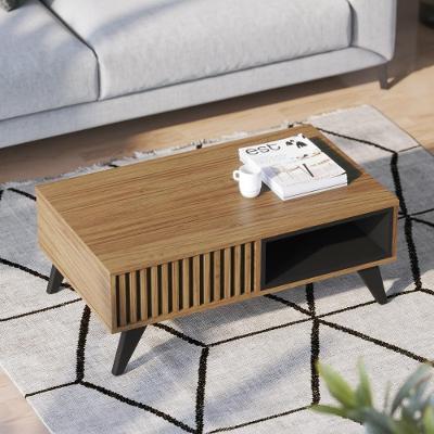 Mesa de Centro Alba Retangular MDF Madeira 90CM Noce Milano Preto
