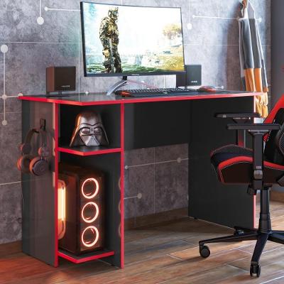 Mesa Gamer Retangular Zalie Moderno sem Gavetas MDF-MDP 114CM Preto-Vermelho Qmovi