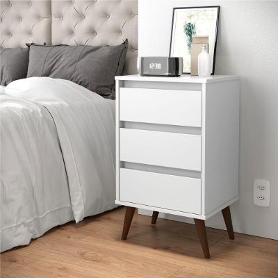 Mesa de Cabeceira Mundo Retrô 3 Gavetas MDP Branco EJ Móveis