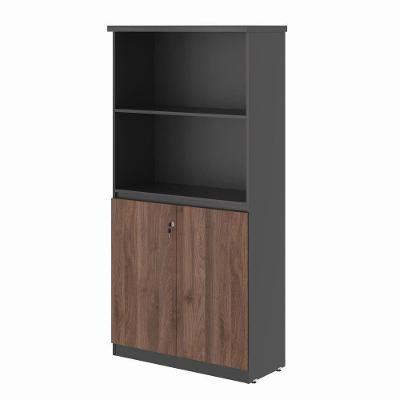 Estante Villa Aurora 2 Portas 3 Prateleiras 82CM Noce Preto Plata Móveis