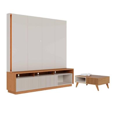 Conjunto Home para TV com Rack e Mesa de Centro 2 Portas 1 Prateleira MDP MDF 200CM Off White Matte