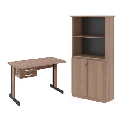 Escrivaninha e Armário para Escritório Retangular Armario e Mesa 1,20 Geórgia 2 Gavetas 120CM