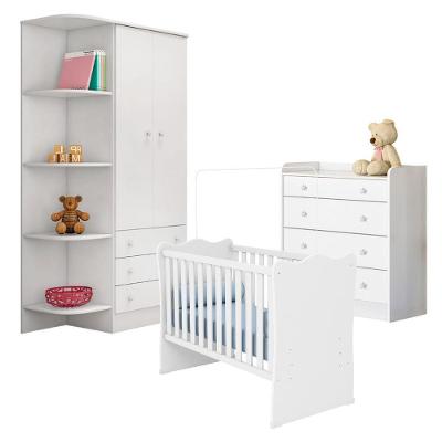 Conjunto para Quarto Infantil Falita Berço Cômoda Guarda Roupa MDP 93CM Branco Qmovi