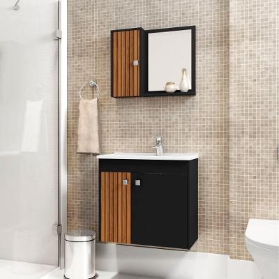 Conjunto para Banheiro Renoir 3 Portas 1 Prateleira MDF 56CM Preto Ripado