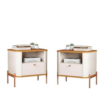 Conjunto Mesa de Cabeceira Ari 1 Gaveta MDF Off White Bechara Móveis