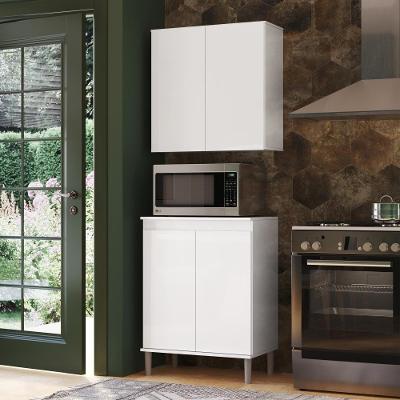 Conjunto de Balcão e Armário Aéreo de Cozinha Villa Savana 3 Portas Branco EJ Móveis