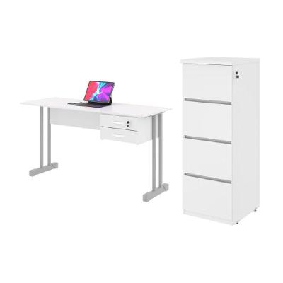 Conjunto de Escrivaninha e Gaveteiro Larissa 6 Gavetas MDP 120CM Branco