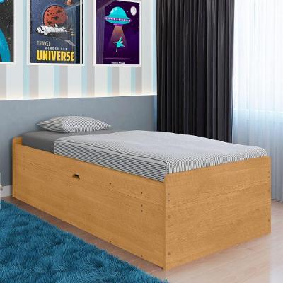 Cama Solteiro com Baú Meraki Naturalle com Pistões a Gás MDF MDP Marrom Framar