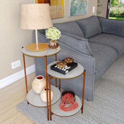 Conjunto de Mesas Lume Nobre Redondo MDF Ferro 43CM Marrom OFT Móveis