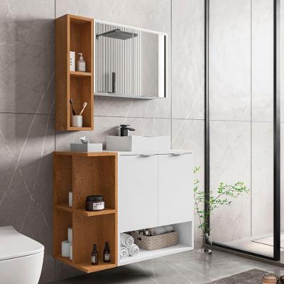 Conjunto Banheiro Lume 4 Portas 7 Prateleiras MDP 148CM Branco Naturalle