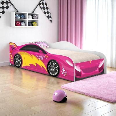 Cama Solteiro Infantil Cama Carro Menina Rosa com Colchão MDF Branco
