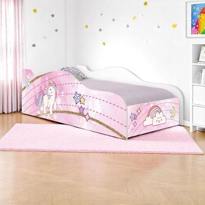 Cama Solteiro Infantil Unicórnio Rosa com Colchão MDF com Grade Casah