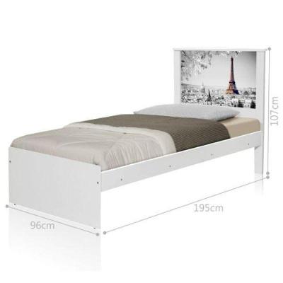 Cama Solteiro com Cabeceira Cidade Paris MDF-MDP Branco Casah 96CM