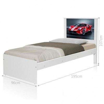 Cama Solteiro Carro Sport Vermelho com Cabeceira MDF-MDP Branco Casah