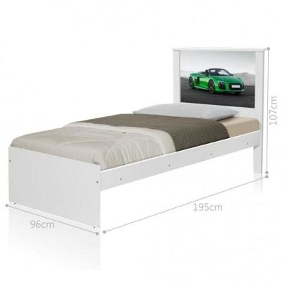 Cama Solteiro Carro Sport com Cabeceira MDF-MDP Branco Verde Casah