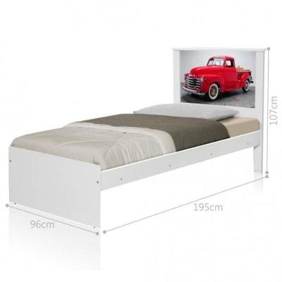 Cama Solteiro Carro Gran Aurora com Cabeceira MDF-MDP Branco Casah
