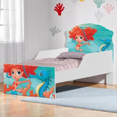 Cama Infantil Sereia Menina com Colchão MDF Branco Cambel Móveis