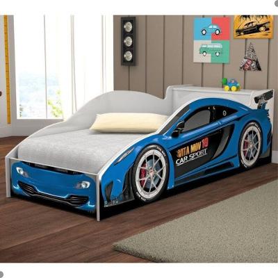 Cama Juvenil Carro com Baú e Grade de Proteção MDF Azul Casah 90CM