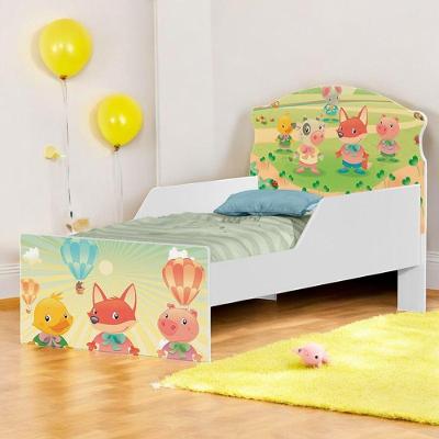 Cama Infantil Simples Fazendinha e Balões com Colchão MDF Branco Cambel Móveis