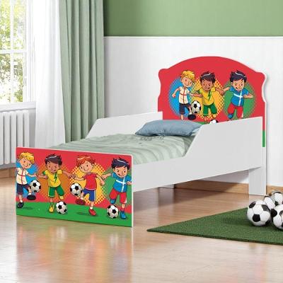 Cama Infantil Futebol Meninos com Colchão Mini Cama MDF Branco Cambel Móveis