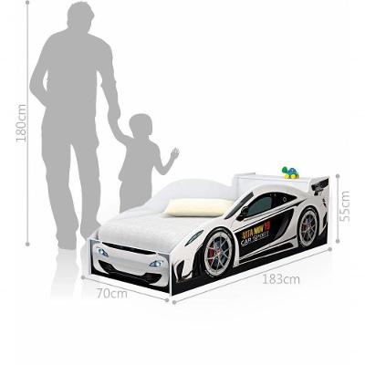 Cama Infantil Cama Carro com Baú Adesivada MDF Branco Casah