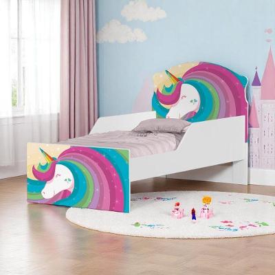 Cama Infantil com Colchão Unicórnio Arco Íris MDF Branco Cambel Móveis