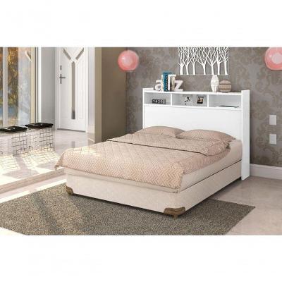 Cabeceira Ravi Queen com Nichos MDF Branco Cambel Móveis