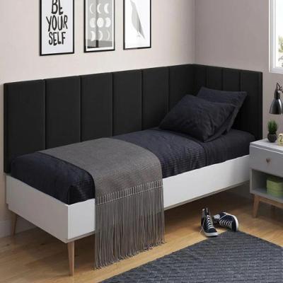 Cabeceira em l Lince Solteiro Parede MDF Suede Preto OFT Móveis