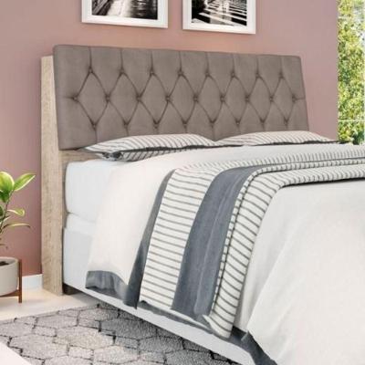 Cabeceira Box Estofada Queen Isis Amarula com Capitonê Bege Escuro Fixação no Box MDF-MDP Framar