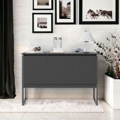 Buffet Lívia 3 Portas Industrial MDP 120CM Preto Onix Casah Buffet Lívia 3 Portas Industrial MDP