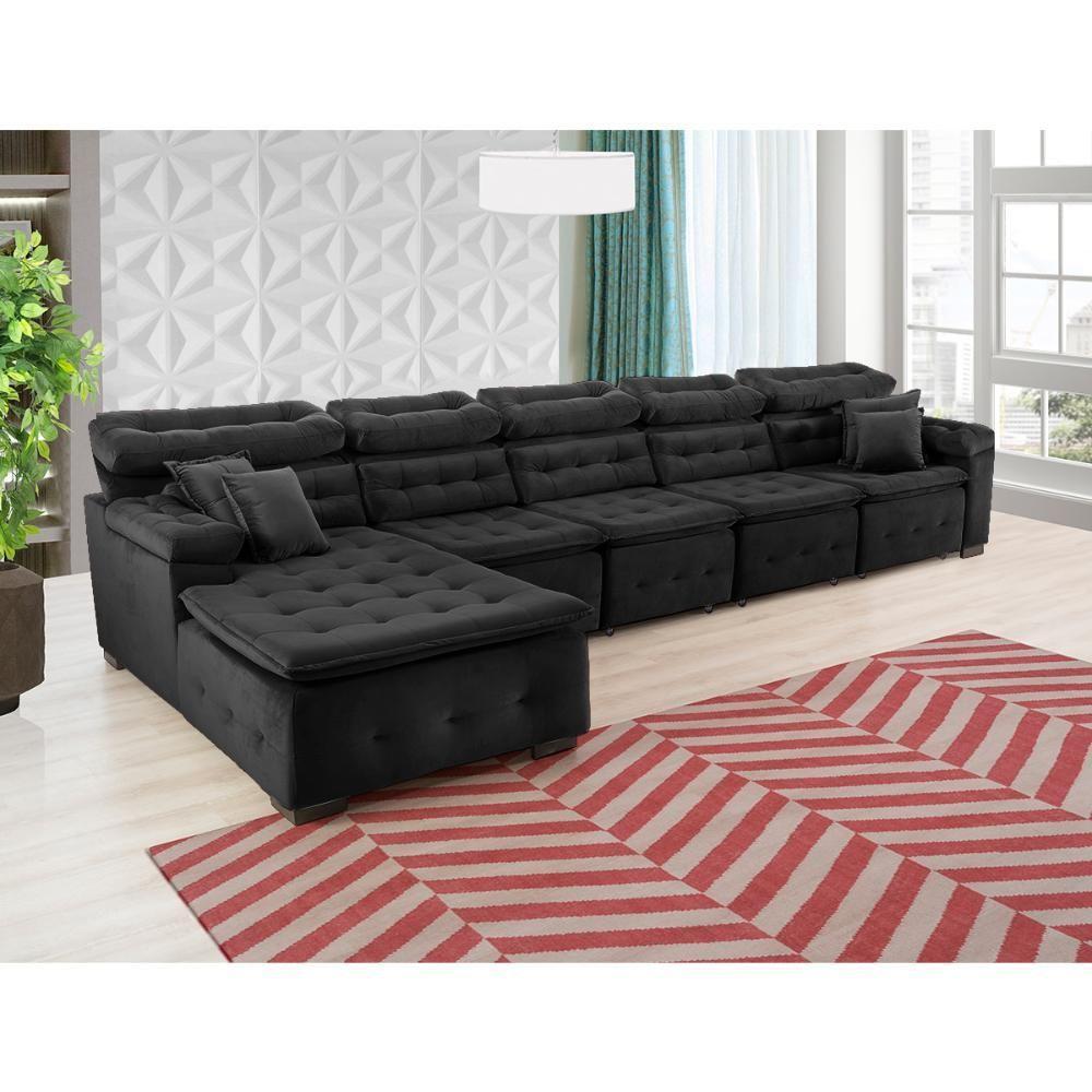 Sofá Orlando 4.20x2.10m Com Chaise, Retrátil E Reclinável - Preto - 3